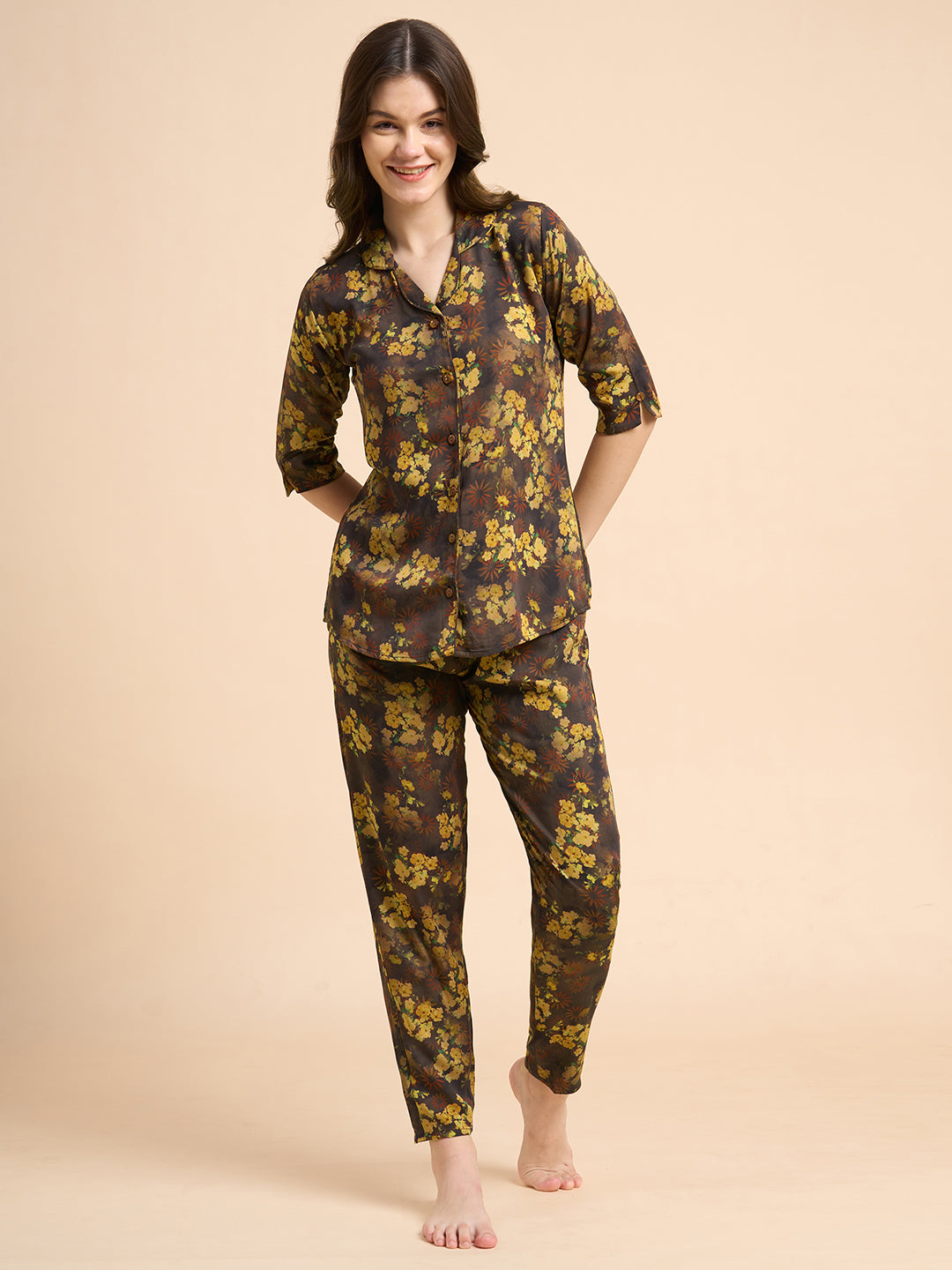 Gold Bliss - Silky Lounge Night Suit