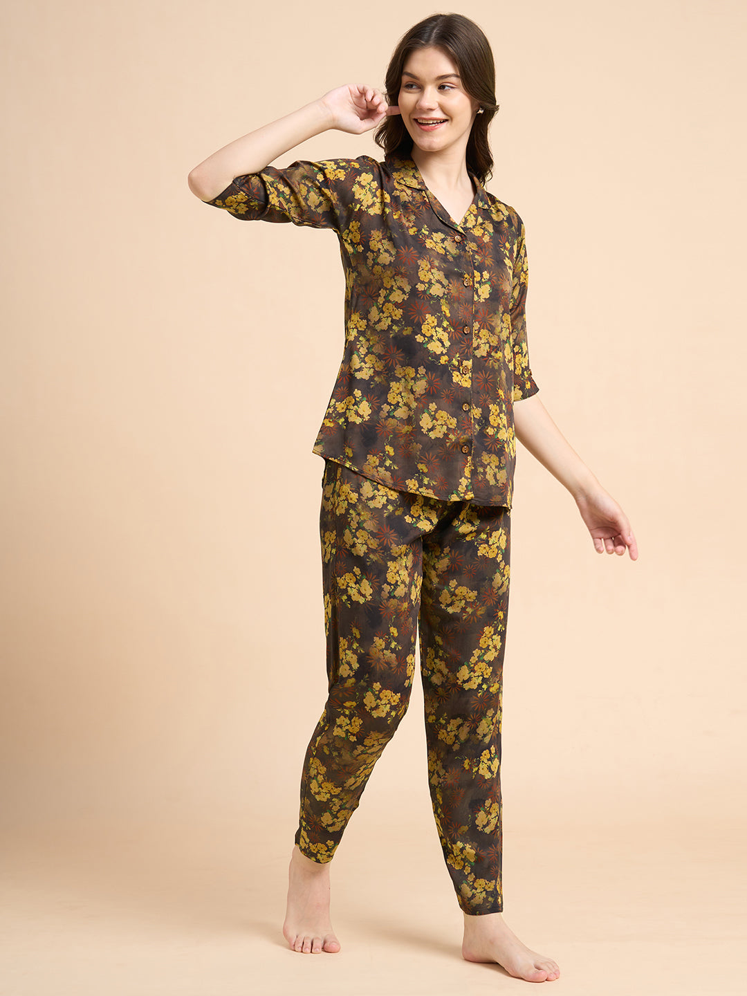 Gold Bliss - Silky Lounge Night Suit