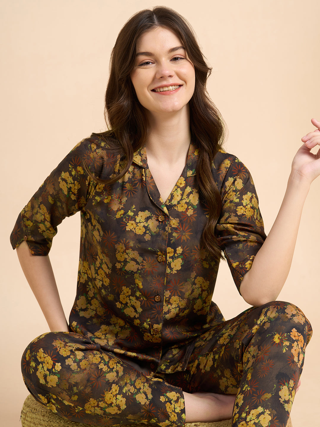 Gold Bliss - Silky Lounge Night Suit
