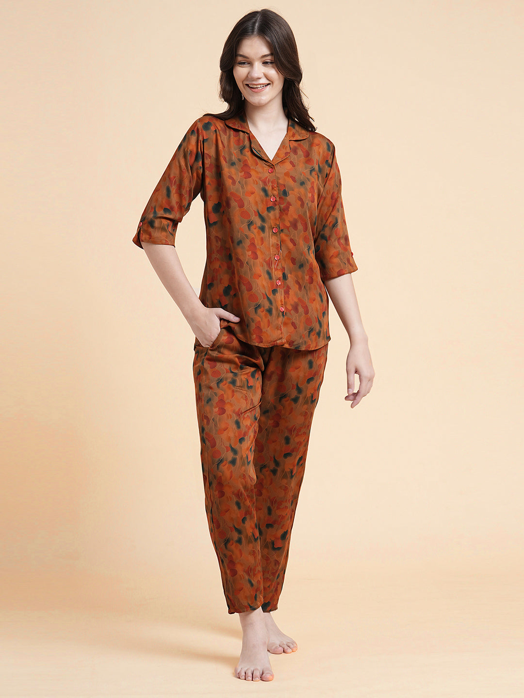 Petal Haze - Silky Lounge Night Suit