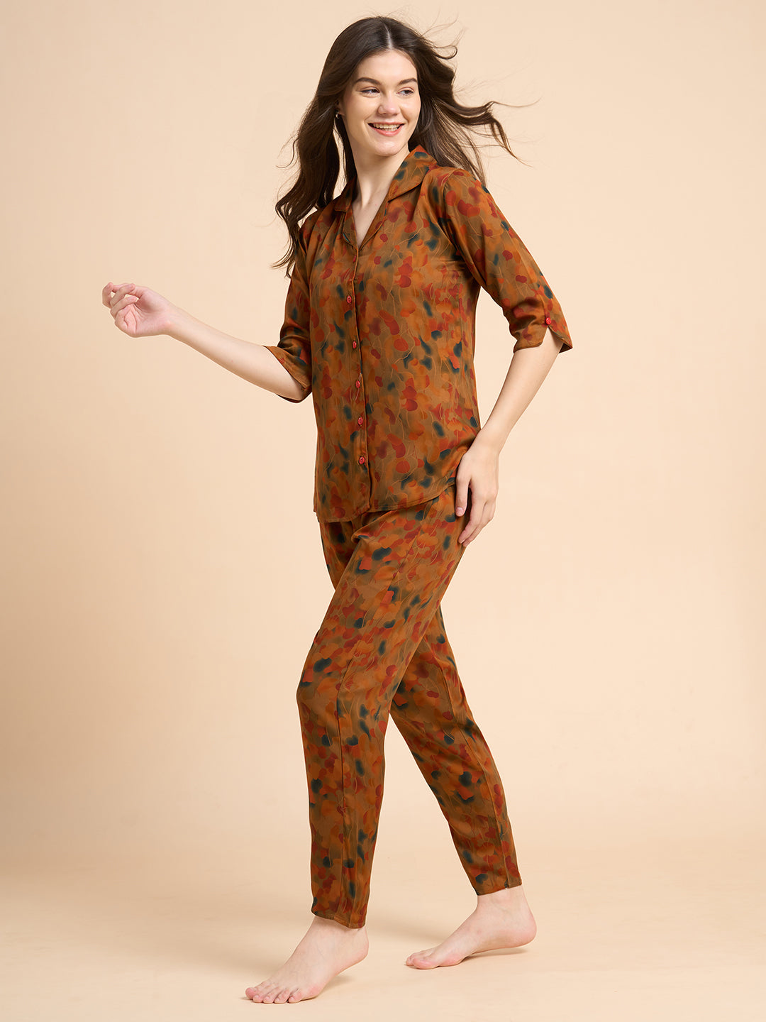 Petal Haze - Silky Lounge Night Suit