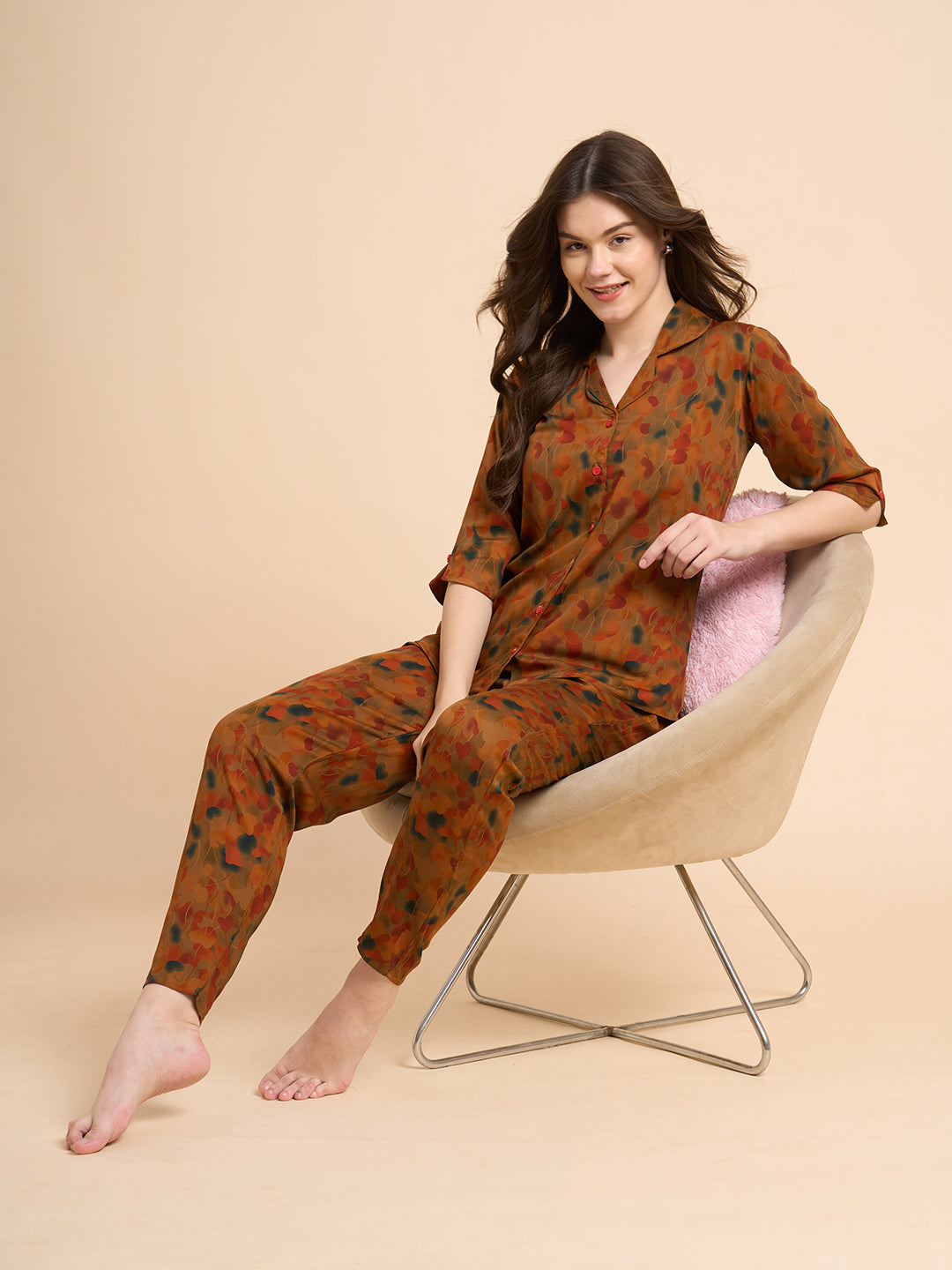 Petal Haze - Silky Lounge Night Suit