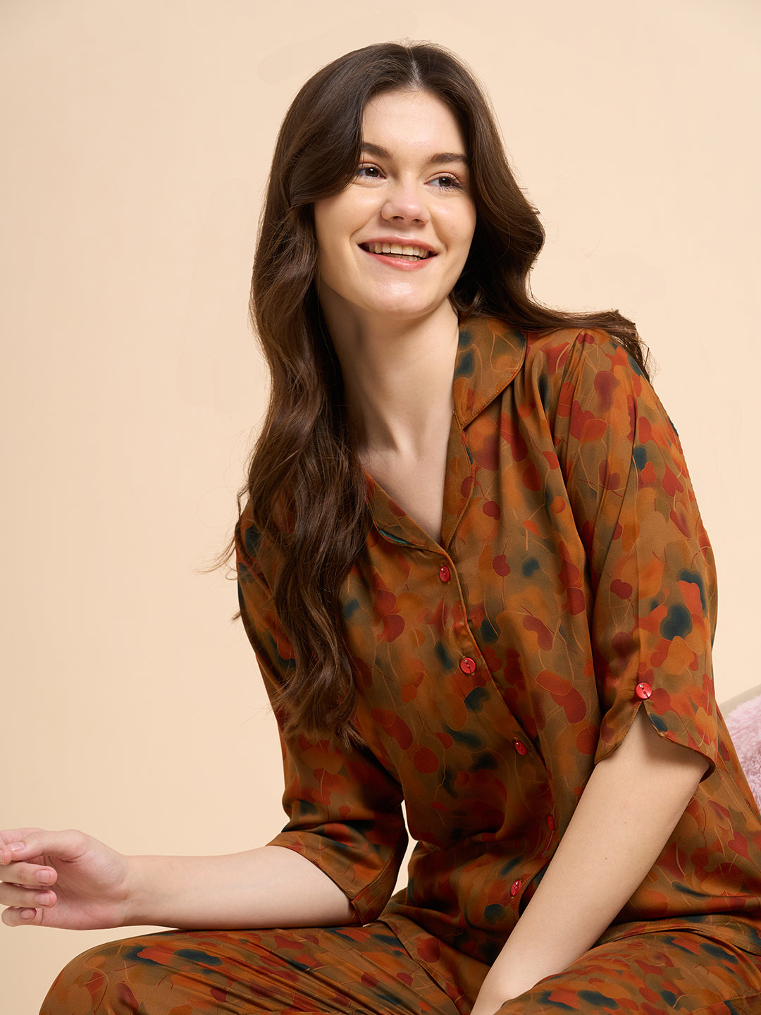 Petal Haze - Silky Lounge Night Suit