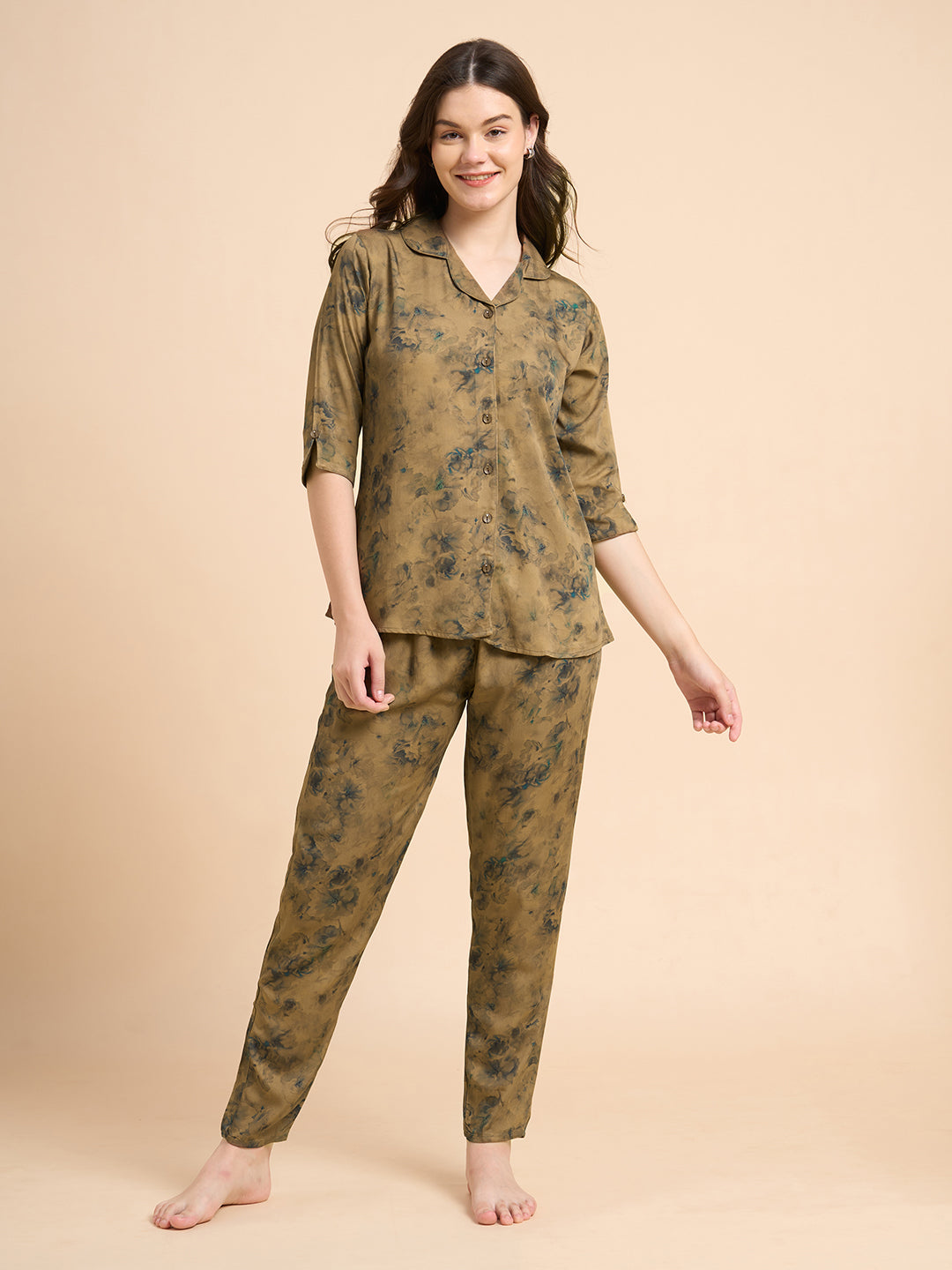 Marble Flora - Silky Lounge Night Suit