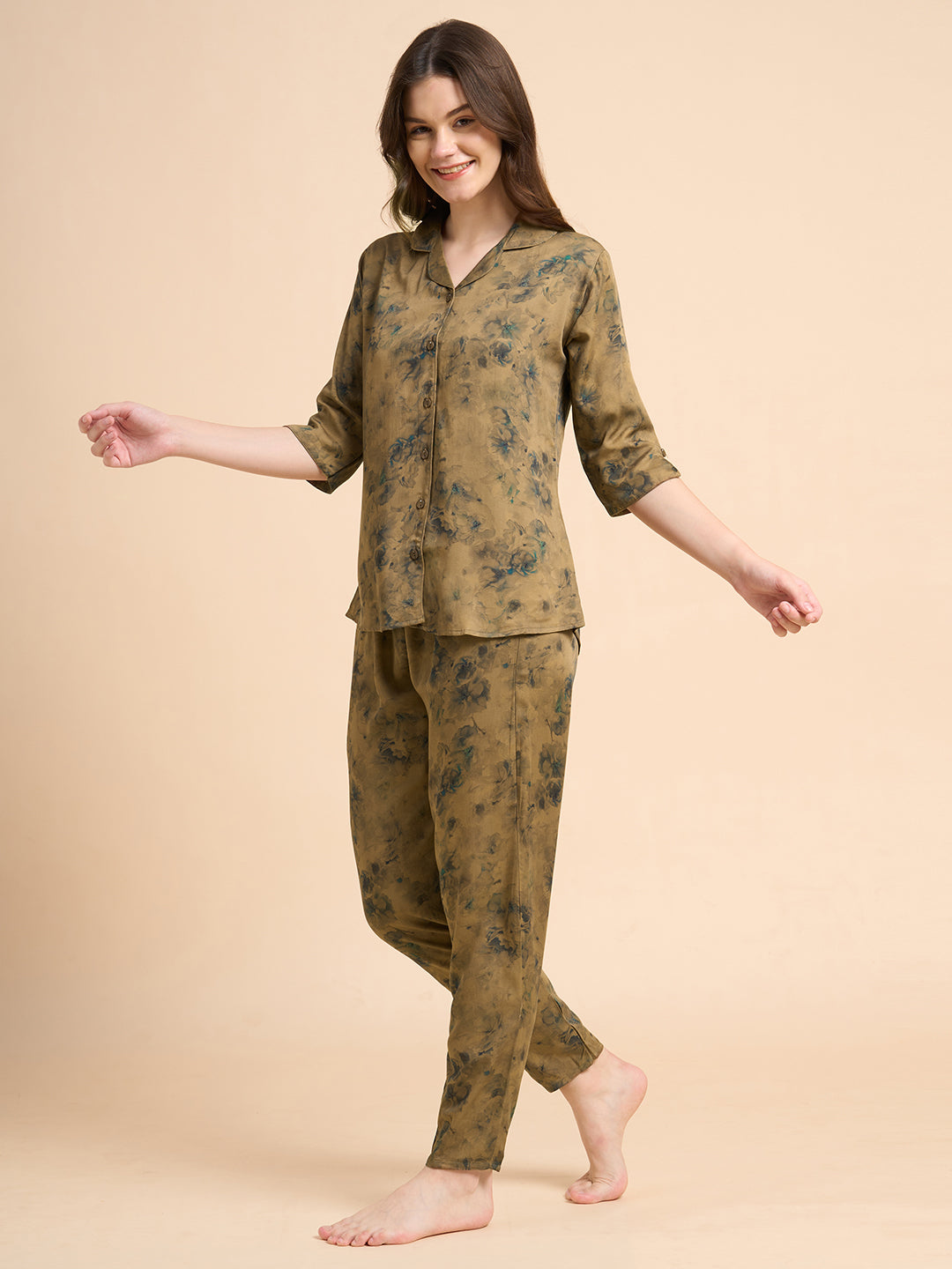 Marble Flora - Silky Lounge Night Suit