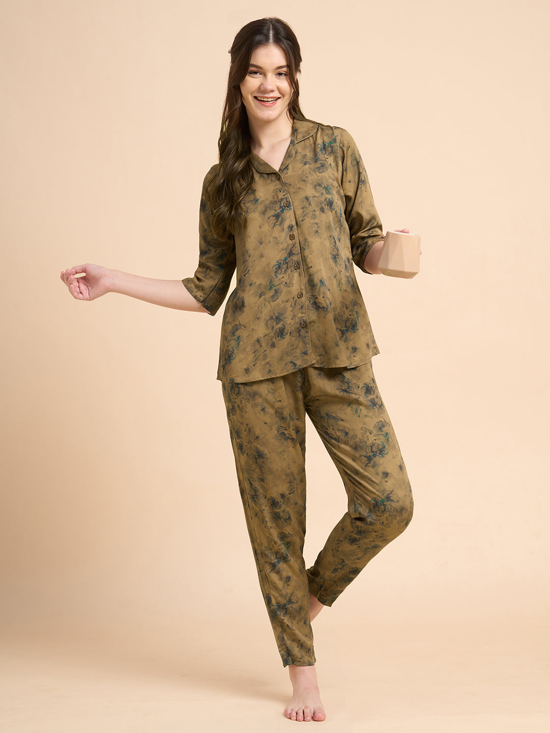 Marble Flora - Silky Lounge Night Suit