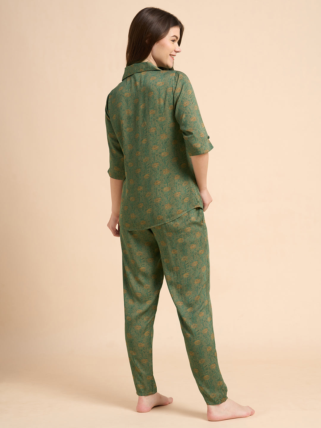 Botanical Drift - Silky Lounge Night Suit