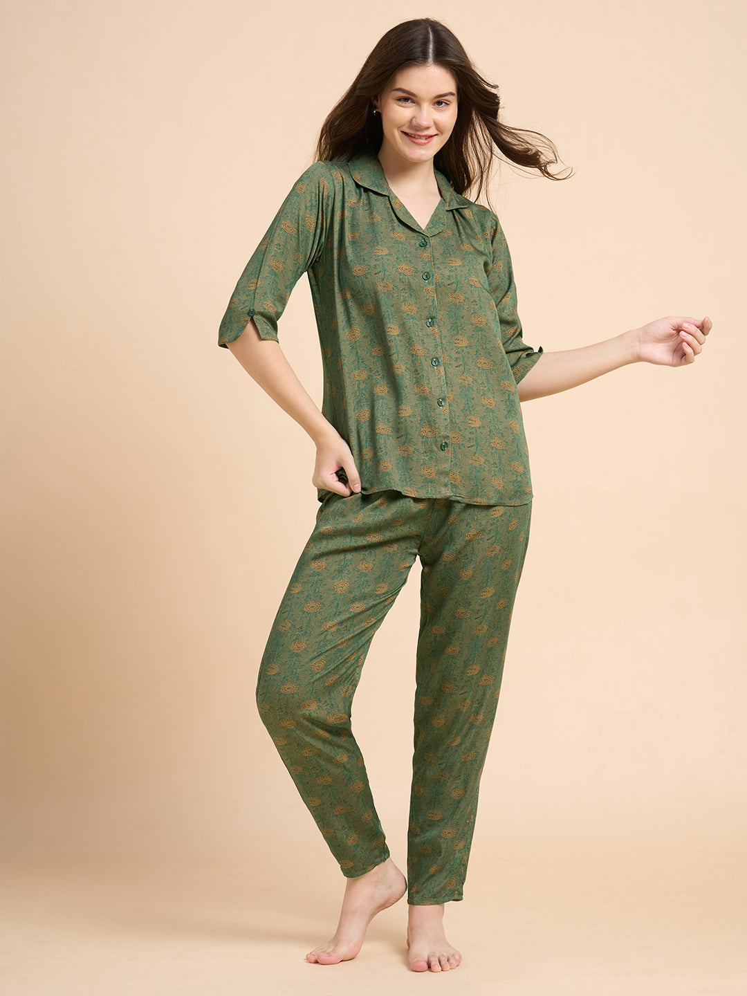 Botanical Drift - Silky Lounge Night Suit