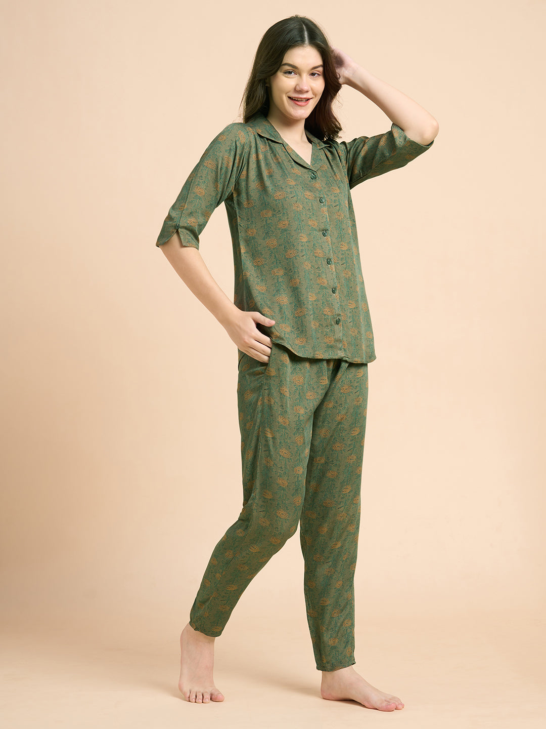 Botanical Drift - Silky Lounge Night Suit