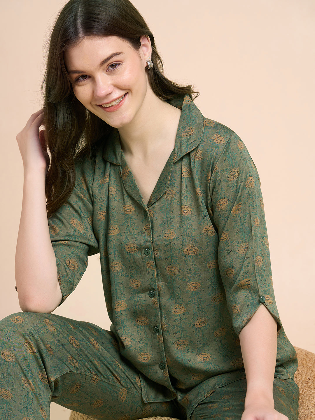 Botanical Drift - Silky Lounge Night Suit