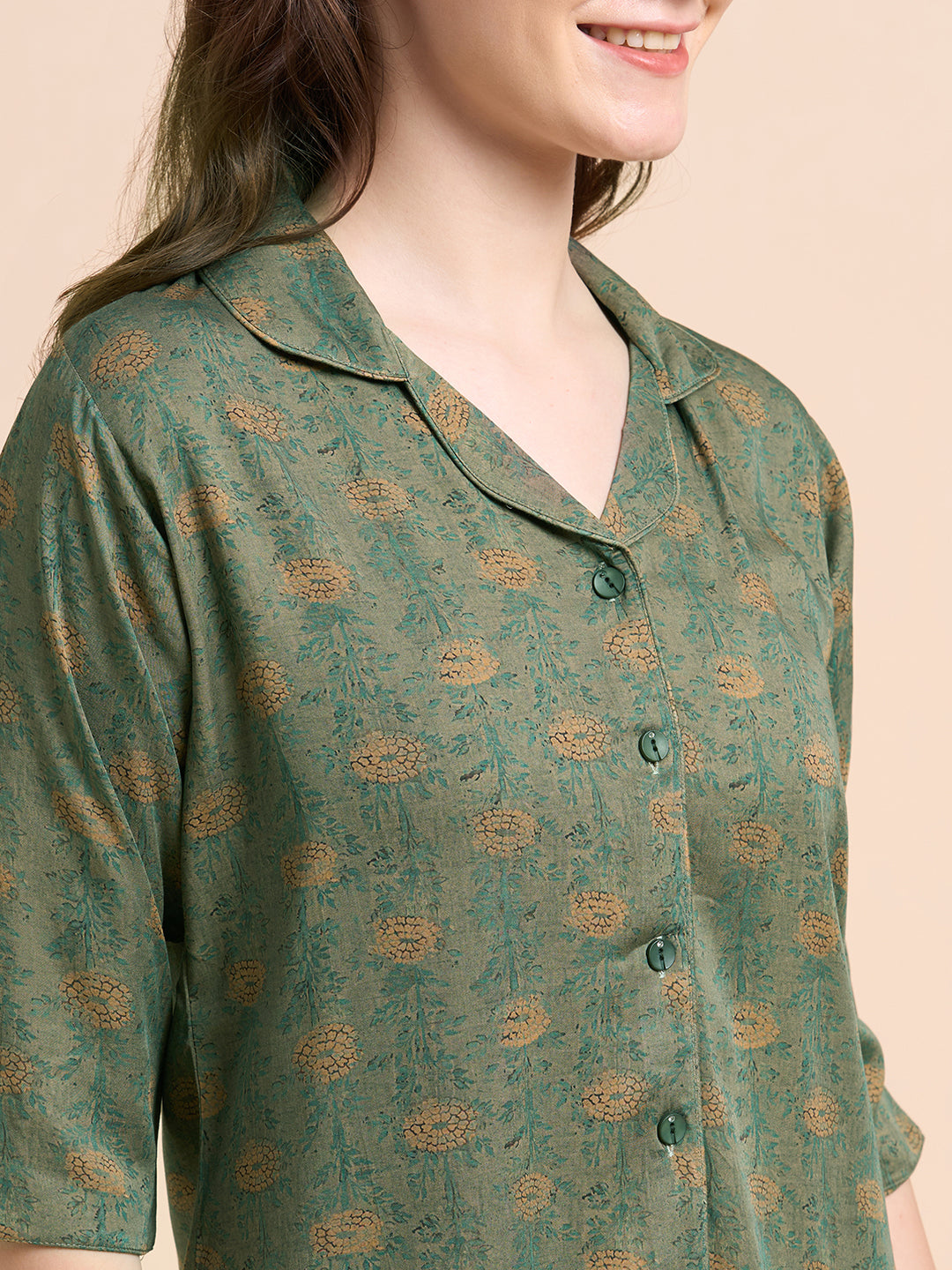 Botanical Drift - Silky Lounge Night Suit