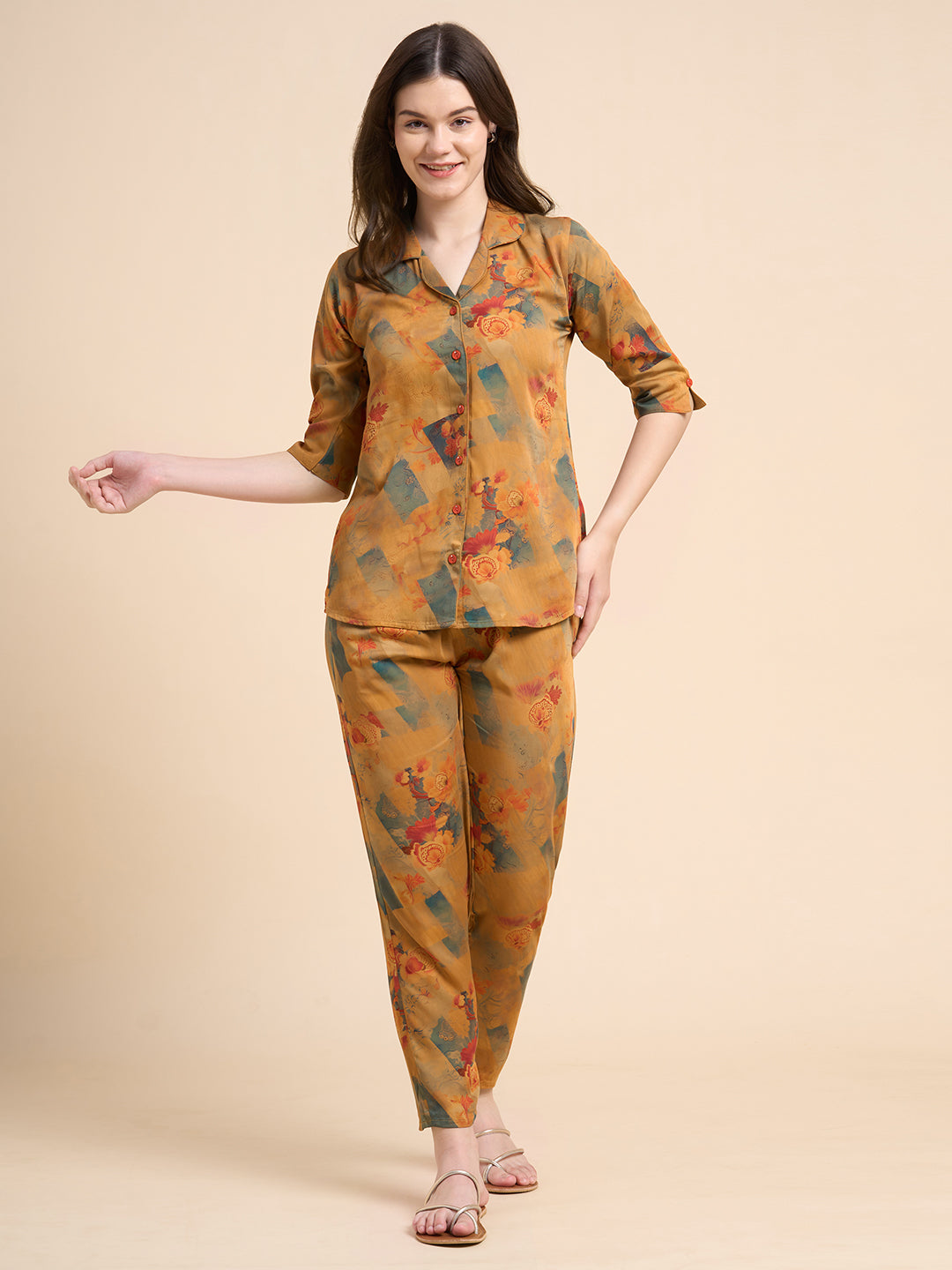 Serene Floral - Silky Lounge Night Suit