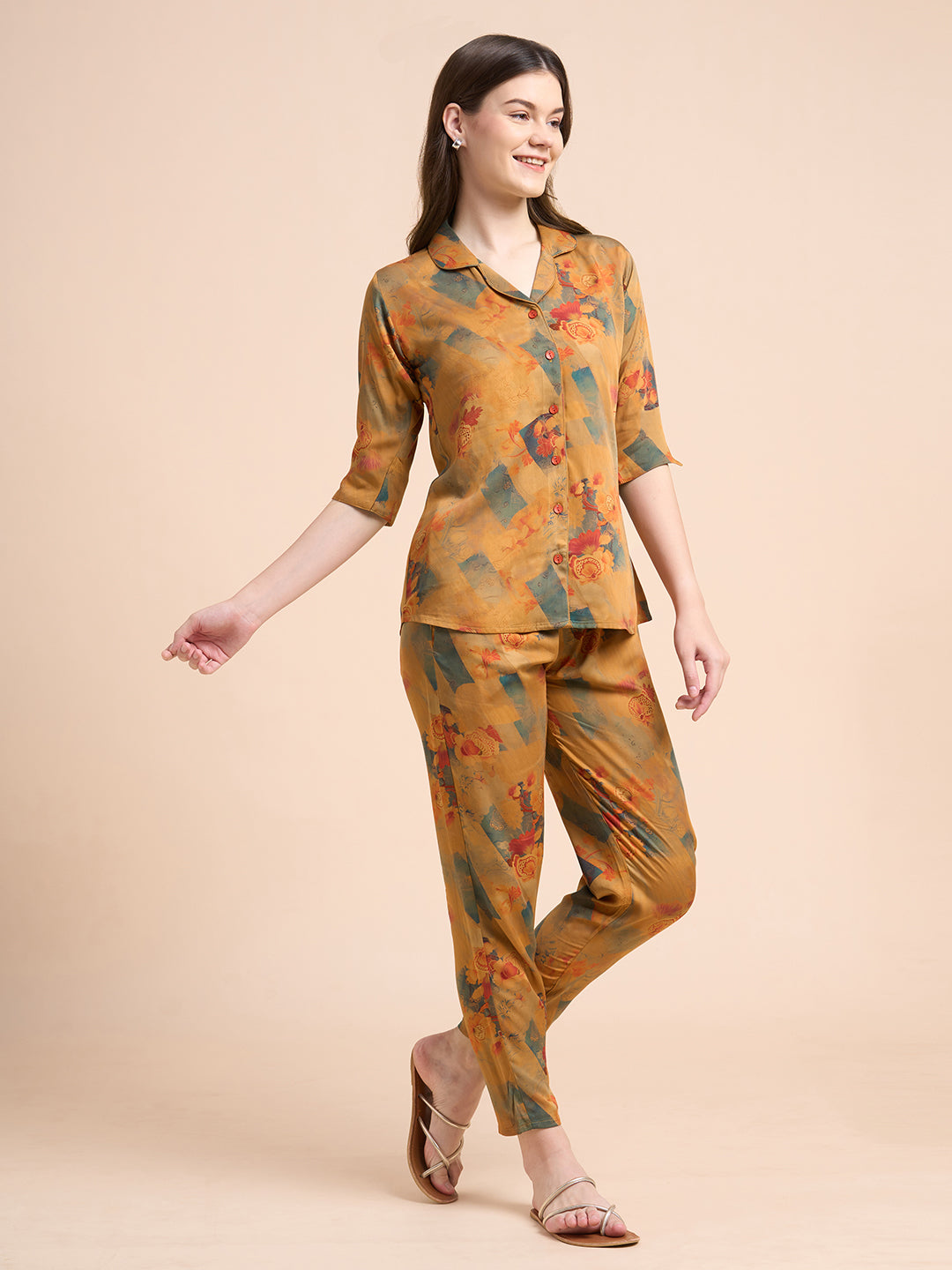 Serene Floral - Silky Lounge Night Suit