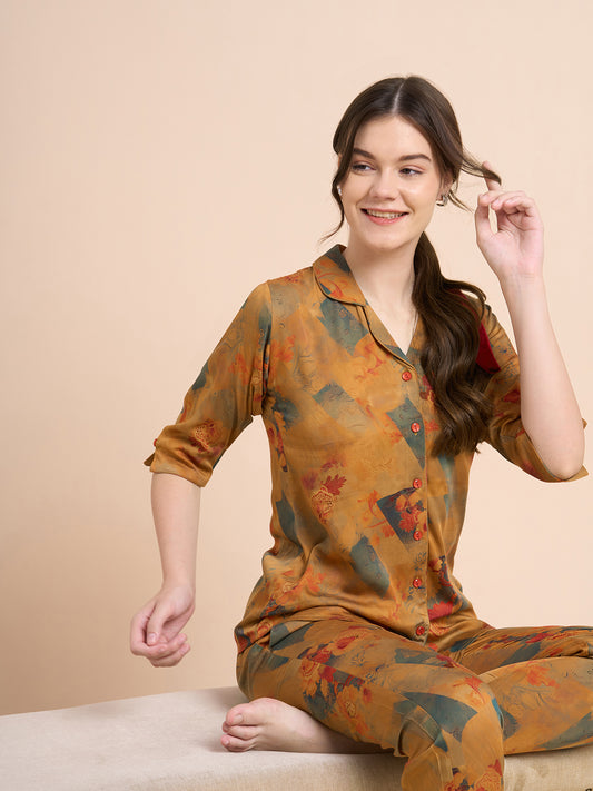 Serene Floral - Silky Lounge Night Suit
