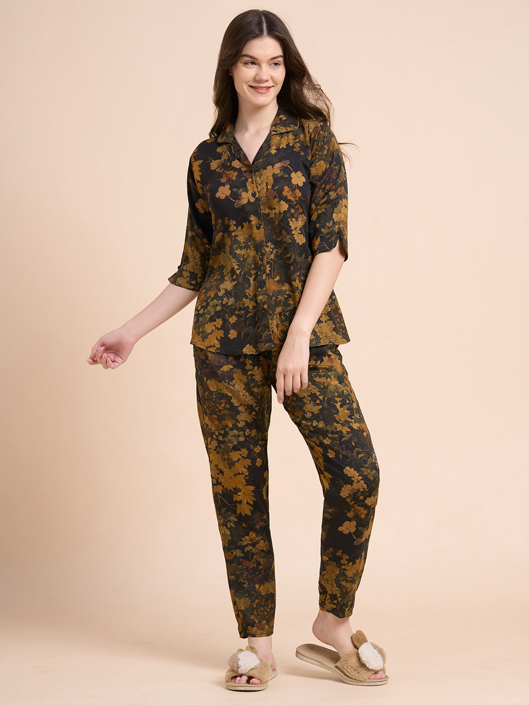 Regal Leaf - Silk Lounge Night Suit
