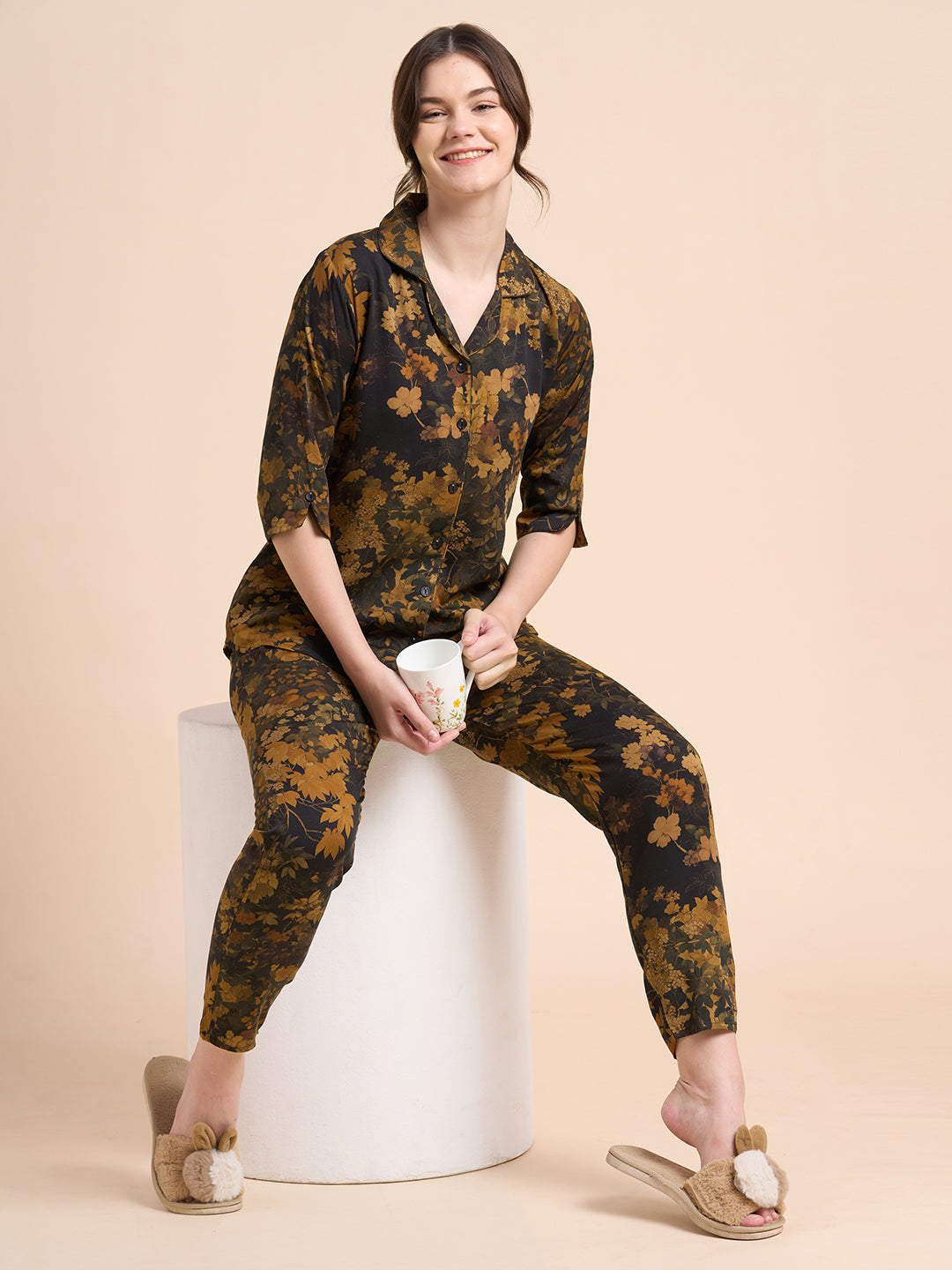 Regal Leaf - Silk Lounge Night Suit