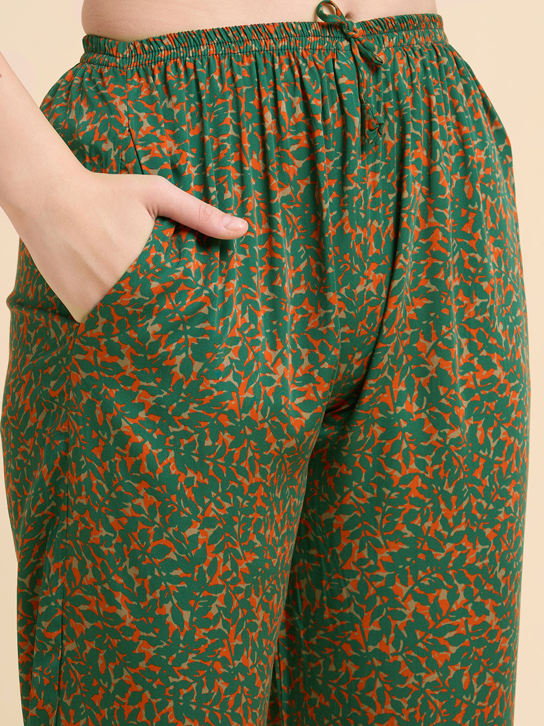 Auric Leaves - Silky Lounge Night Suit