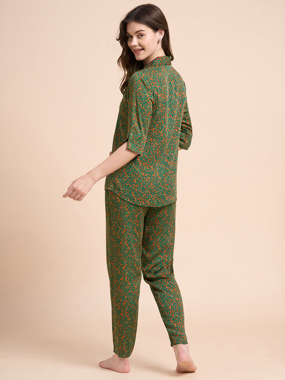 Auric Leaves - Silky Lounge Night Suit