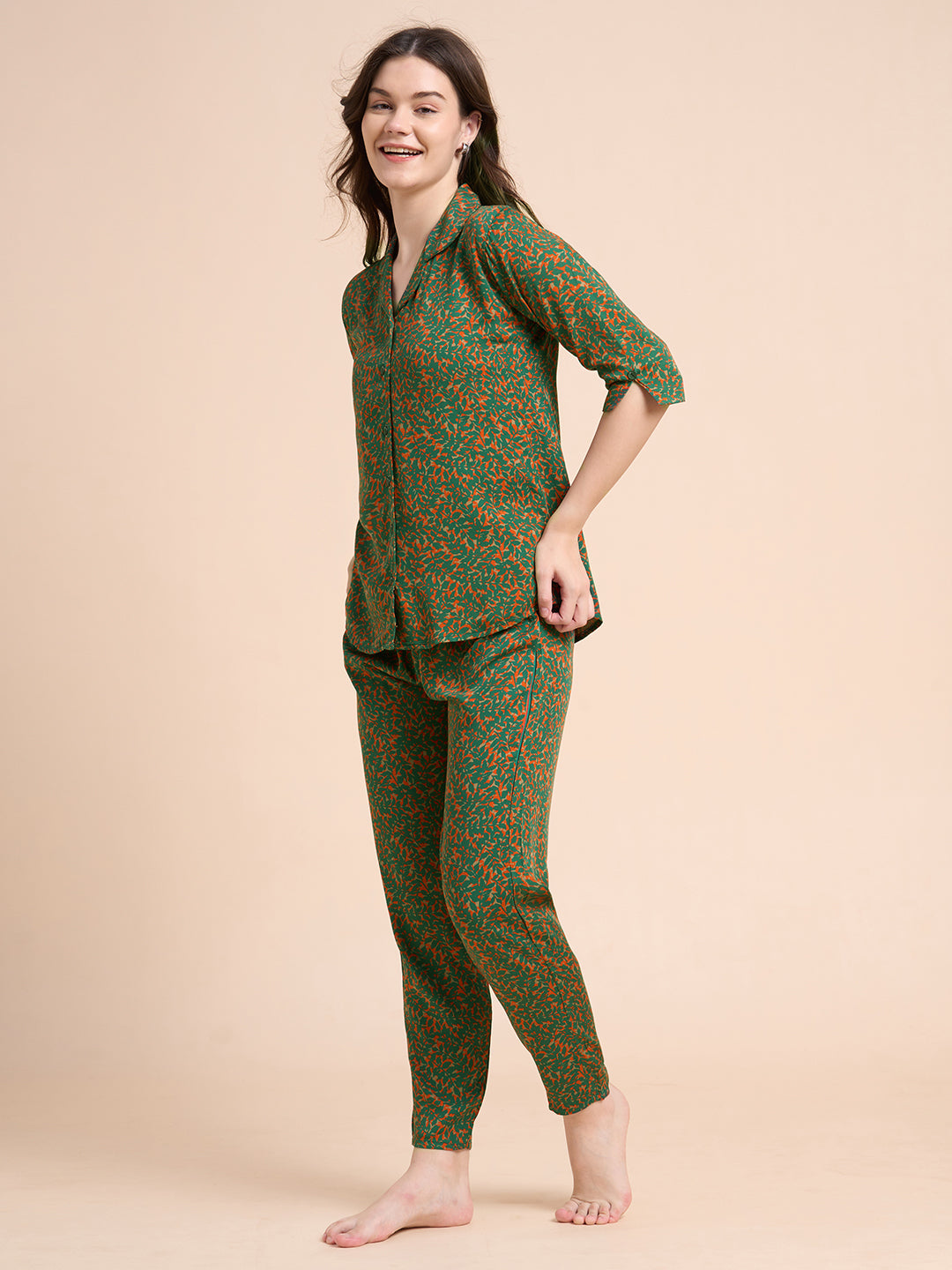 Auric Leaves - Silky Lounge Night Suit