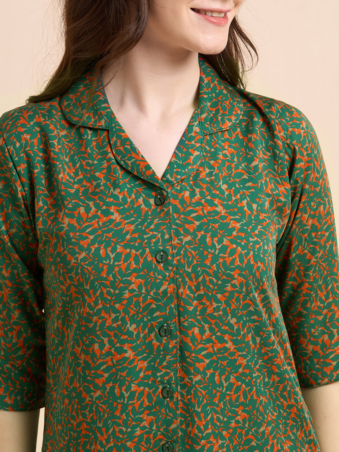 Auric Leaves - Silky Lounge Night Suit