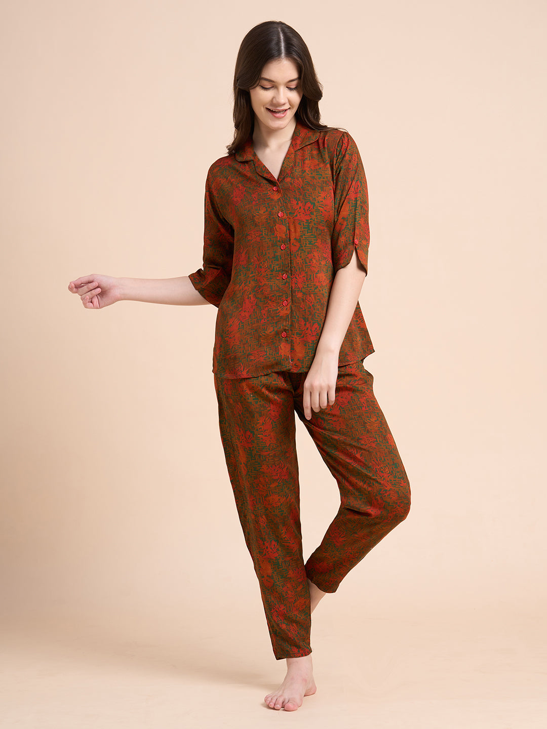 Fiery Dreams - Silky Lounge Night Suit