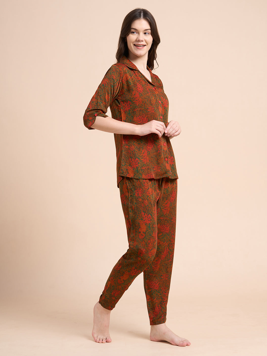 Fiery Dreams - Silky Lounge Night Suit