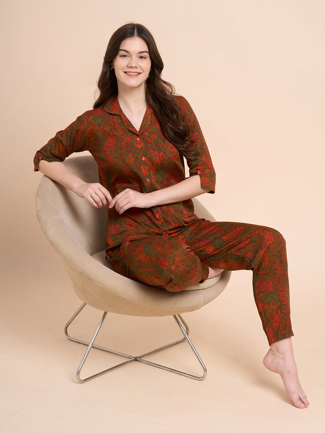 Fiery Dreams - Silky Lounge Night Suit