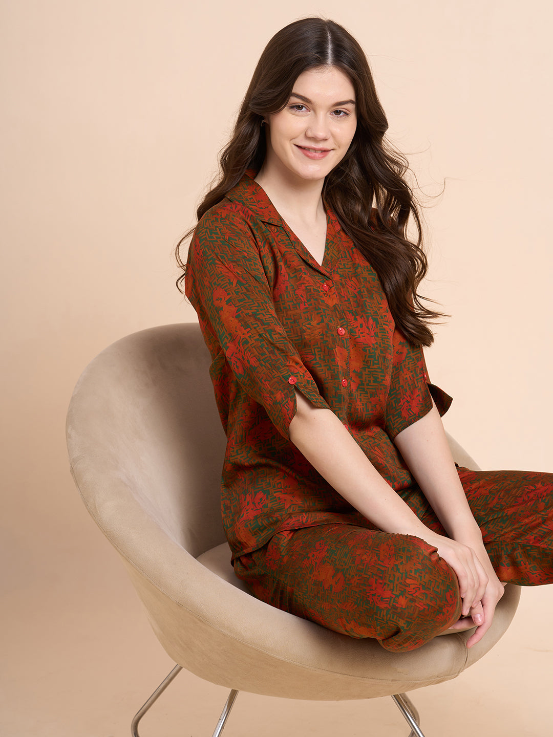 Fiery Dreams - Silky Lounge Night Suit
