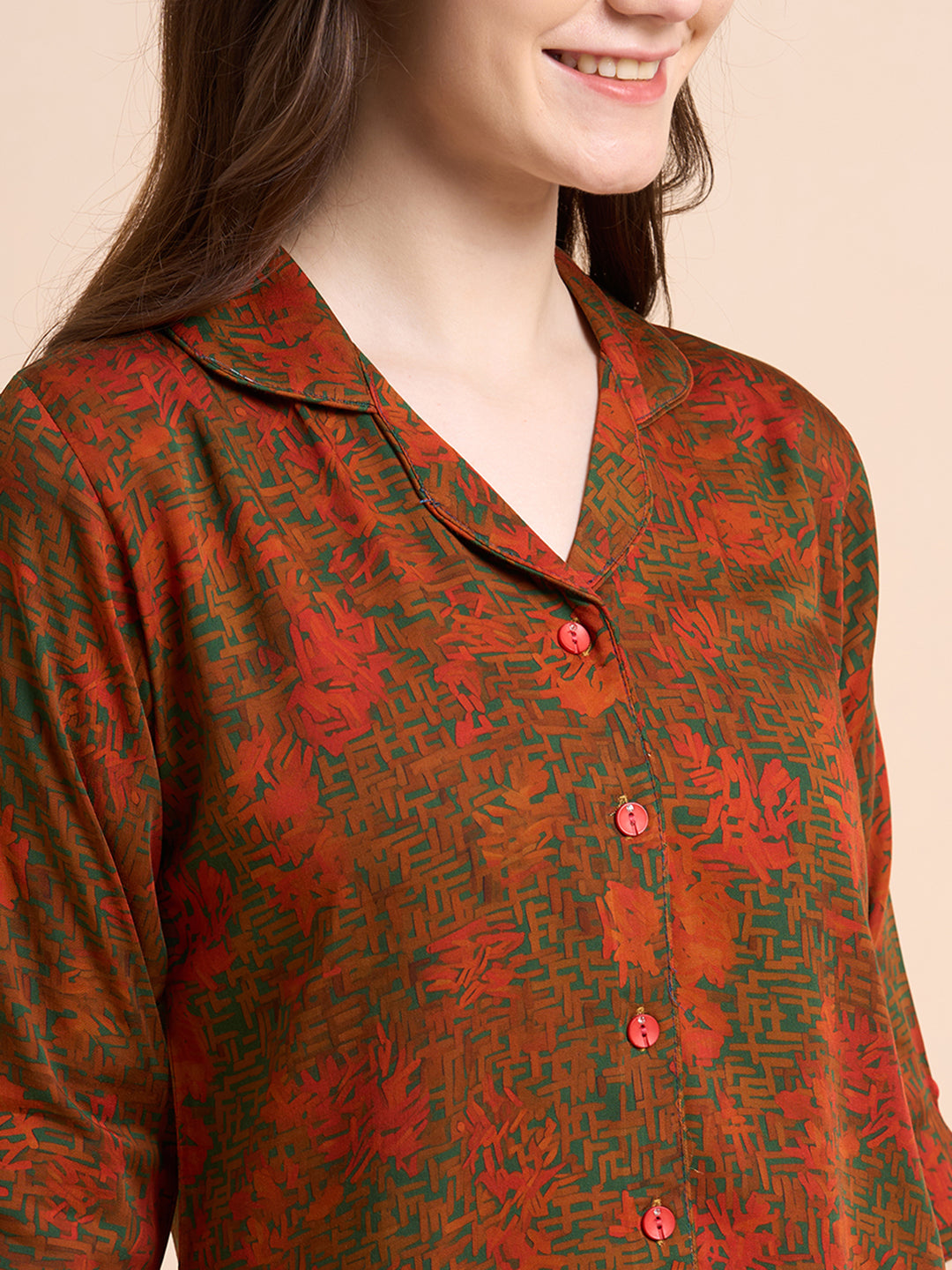 Fiery Dreams - Silky Lounge Night Suit