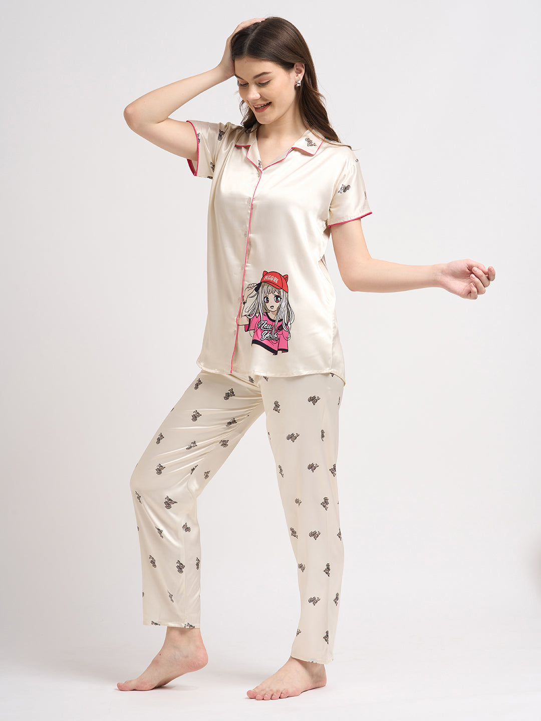 Cap-On Dreamer - Silky Lounge Night Suit