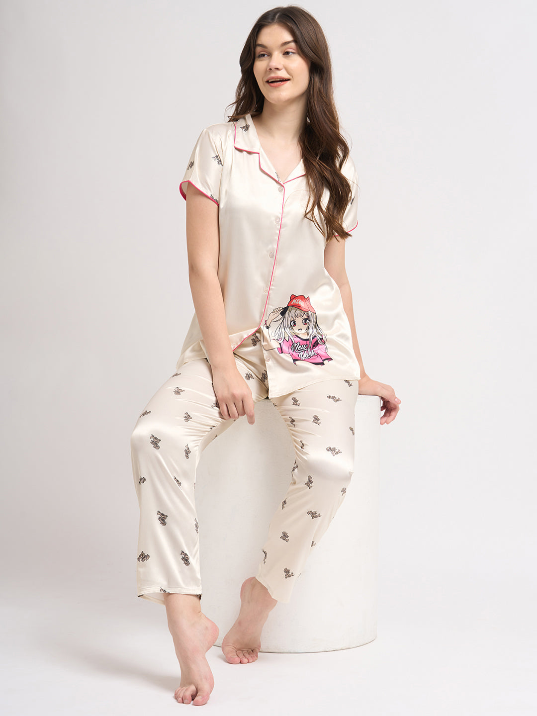 Cap-On Dreamer - Silky Lounge Night Suit