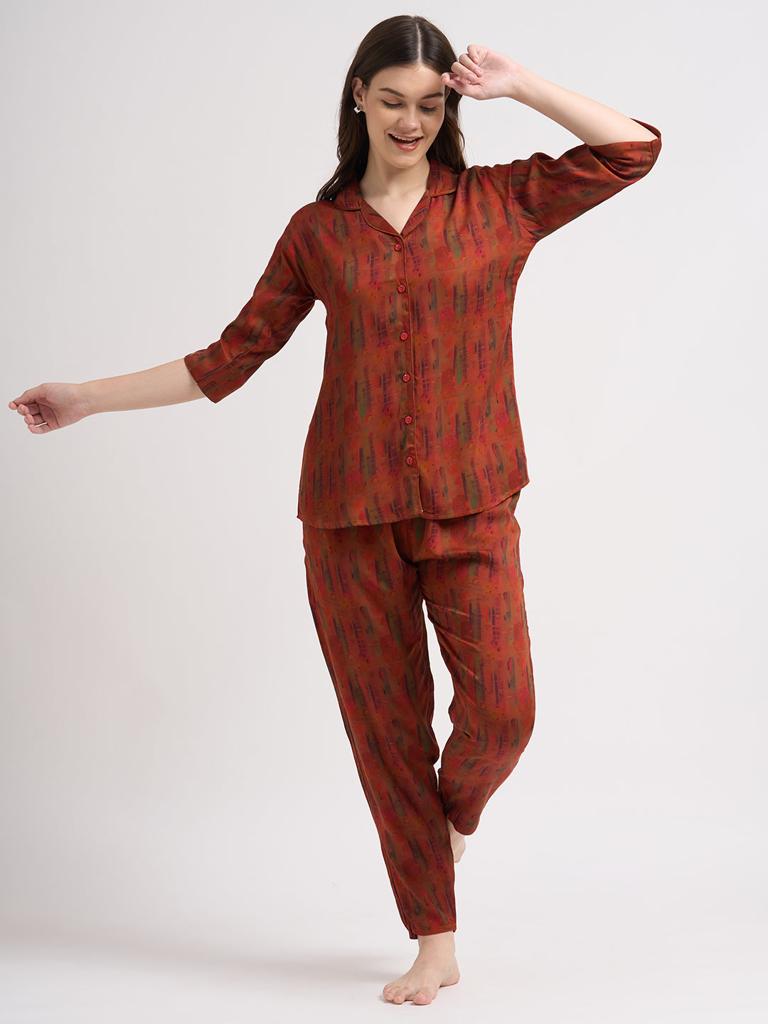 Crimson Love - Silky Lounge Night Suit