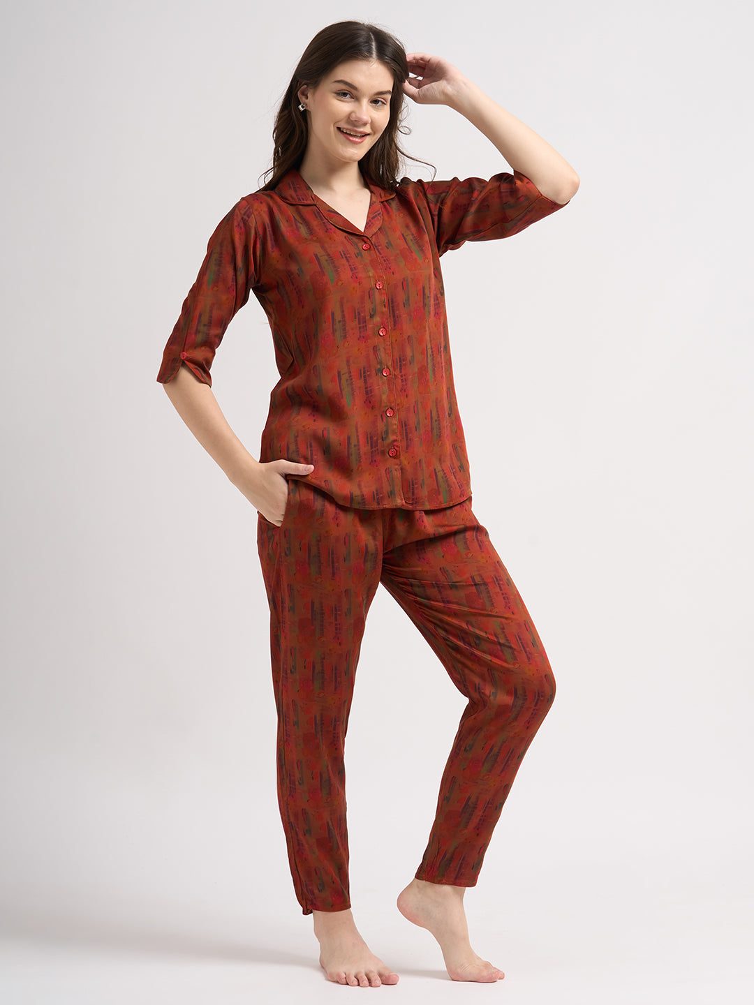 Crimson Love - Silky Lounge Night Suit