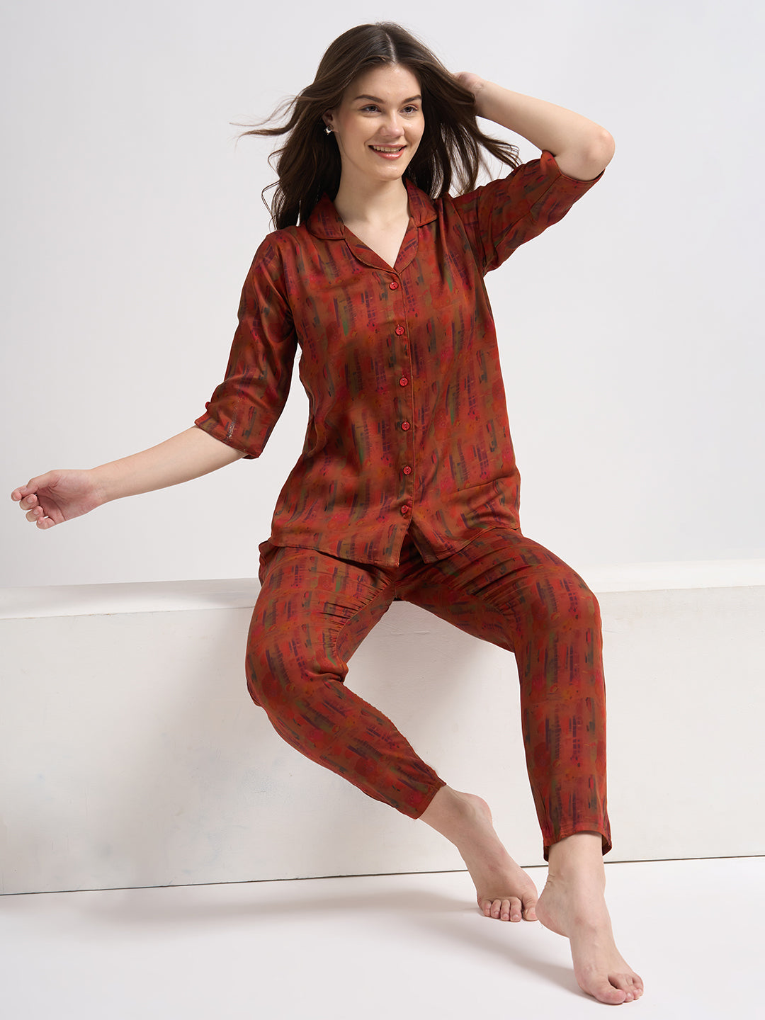 Crimson Love - Silky Lounge Night Suit