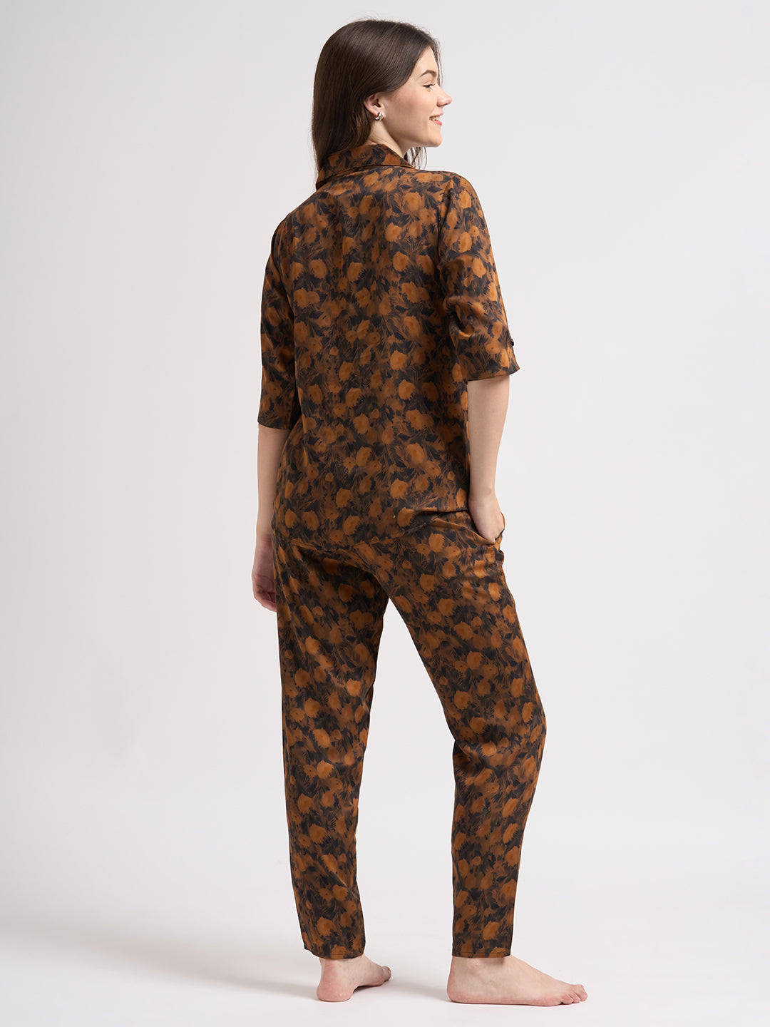 Midnight Flora - Silky Lounge Night Suit