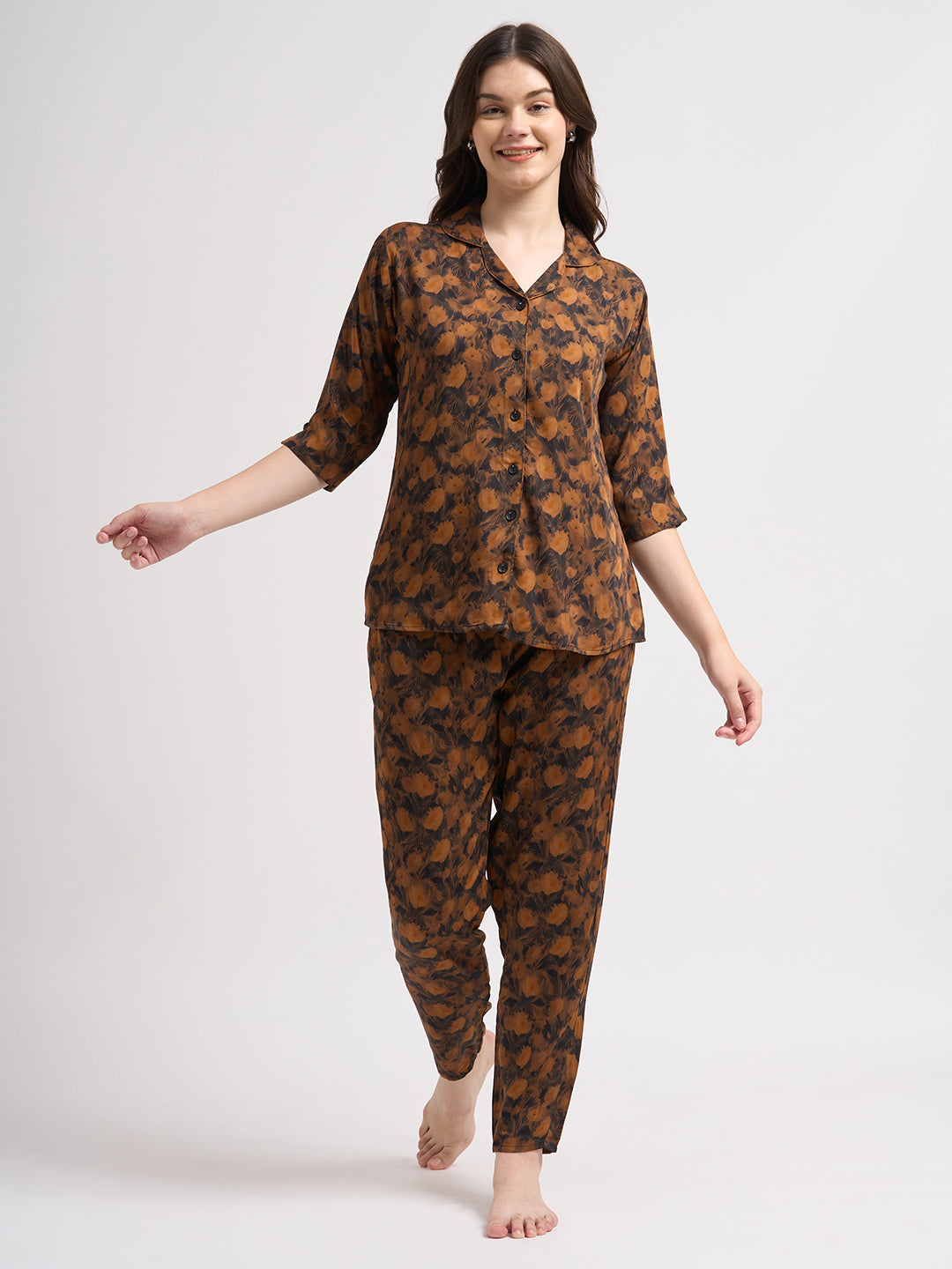 Midnight Flora - Silky Lounge Night Suit