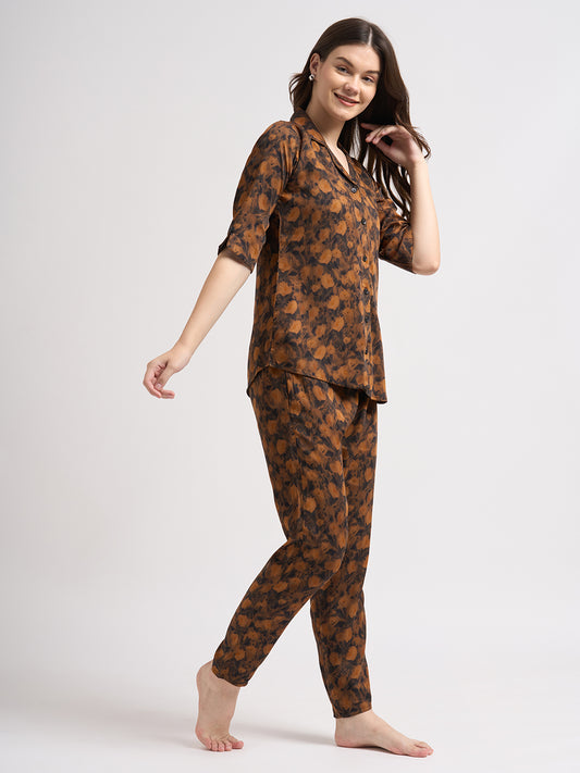 Midnight Flora - Silky Lounge Night Suit