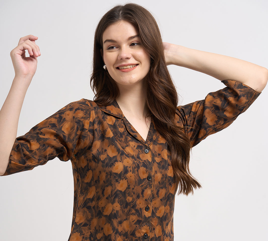 Midnight Flora - Silky Lounge Night Suit