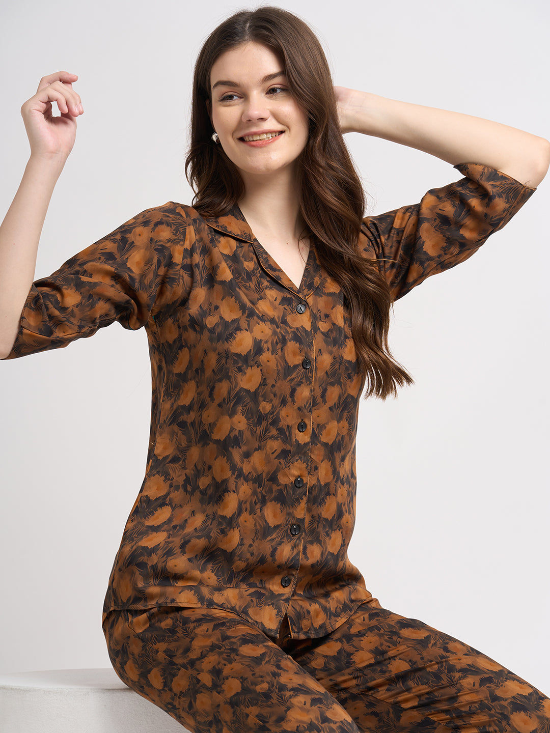 Midnight Flora - Silky Lounge Night Suit