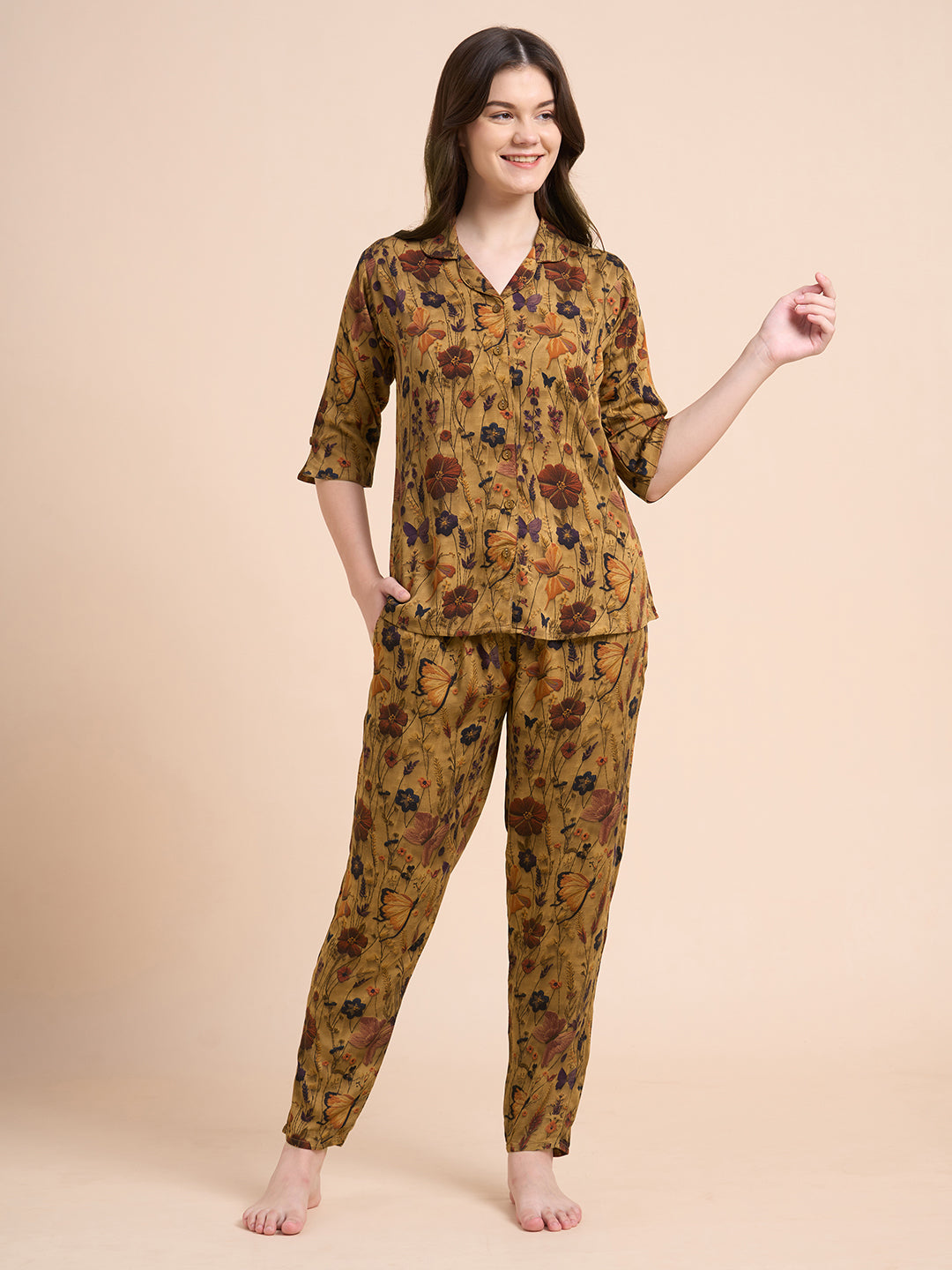 Butterfly Bloom - Silky Lounge Night Suit