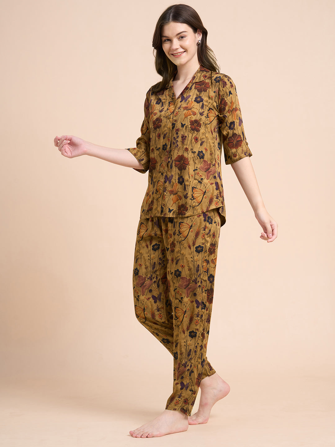 Butterfly Bloom - Silky Lounge Night Suit