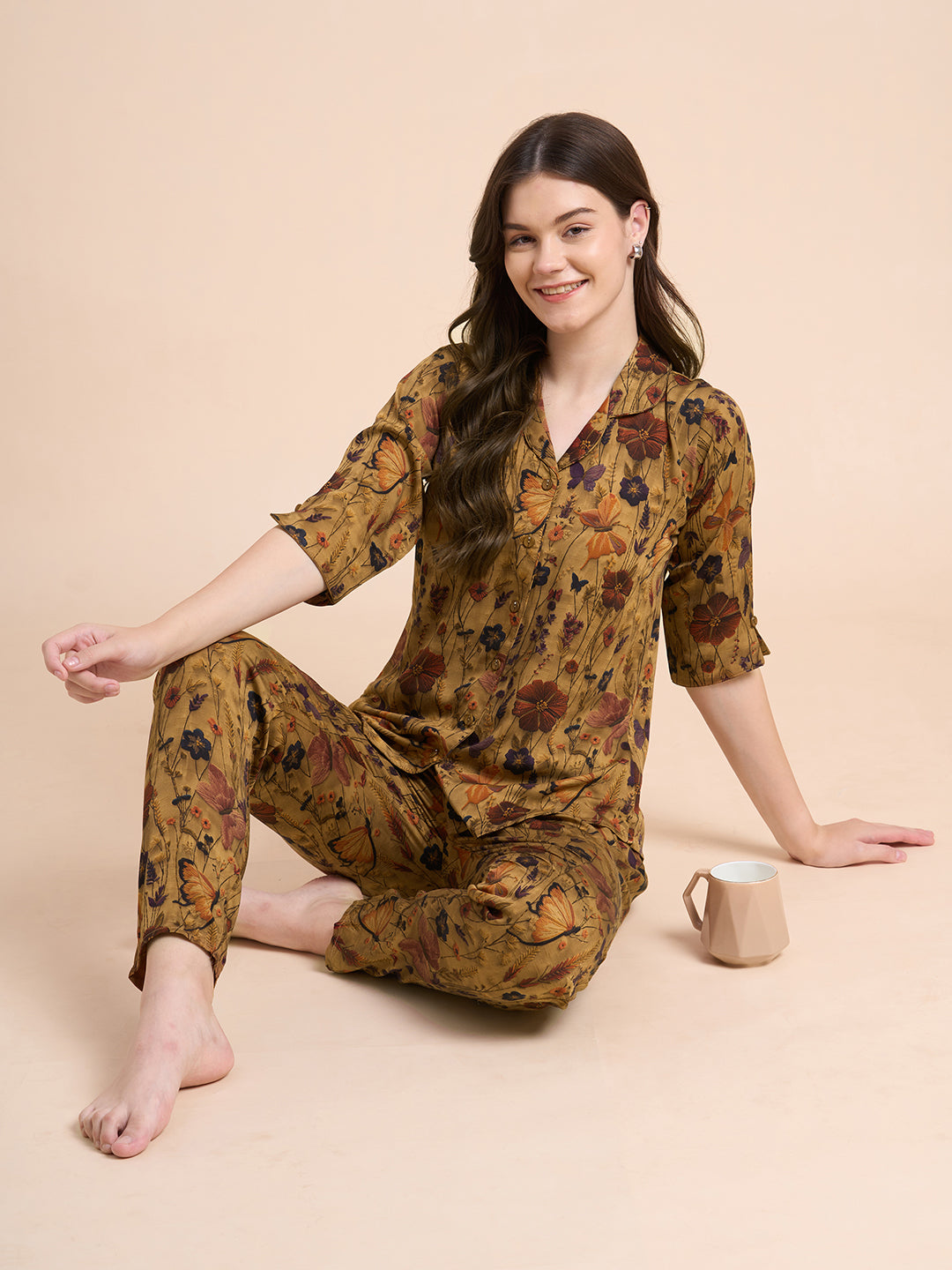 Butterfly Bloom - Silky Lounge Night Suit