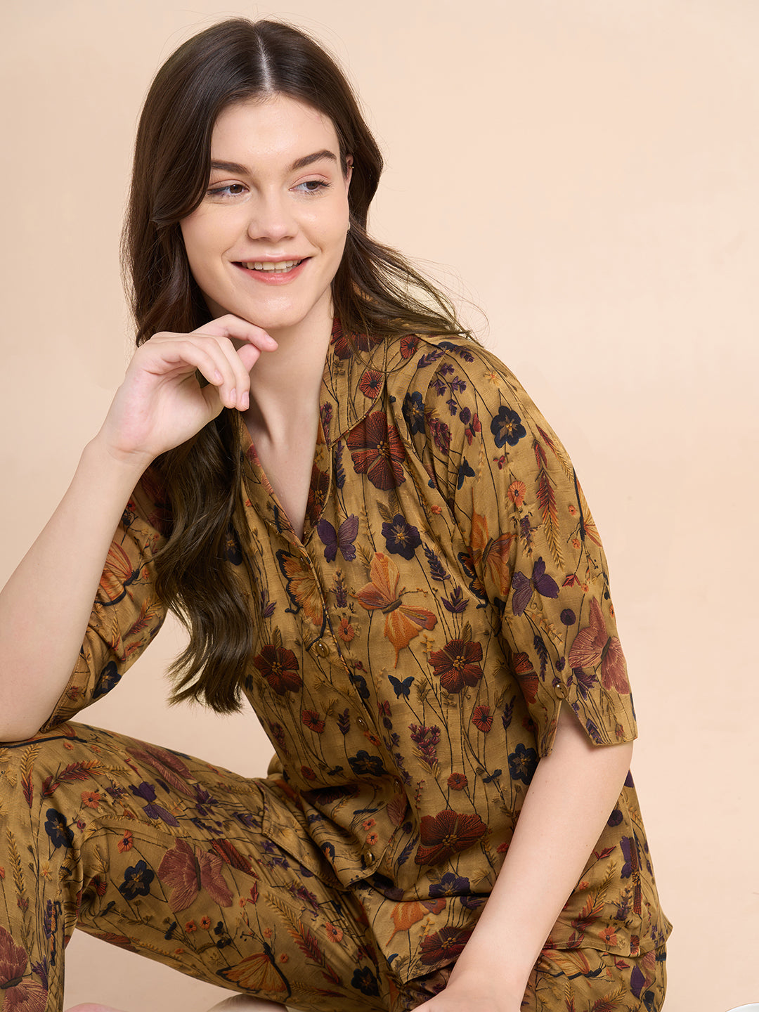 Butterfly Bloom - Silky Lounge Night Suit