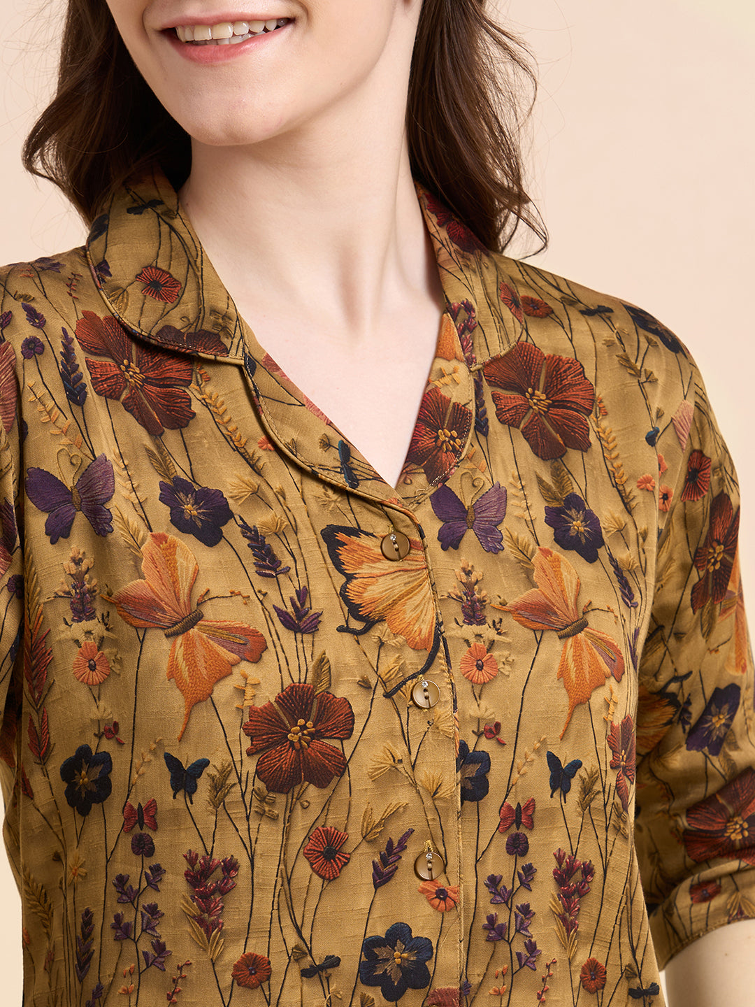 Butterfly Bloom - Silky Lounge Night Suit