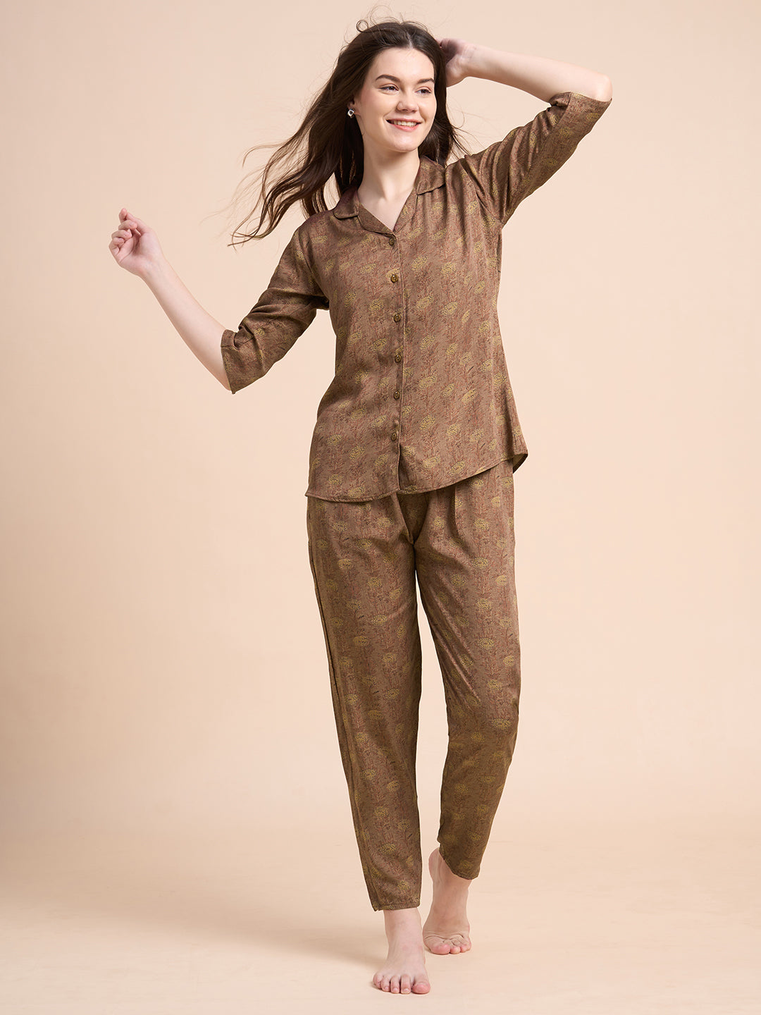 Botanical Drift - Silky Lounge Night Suit