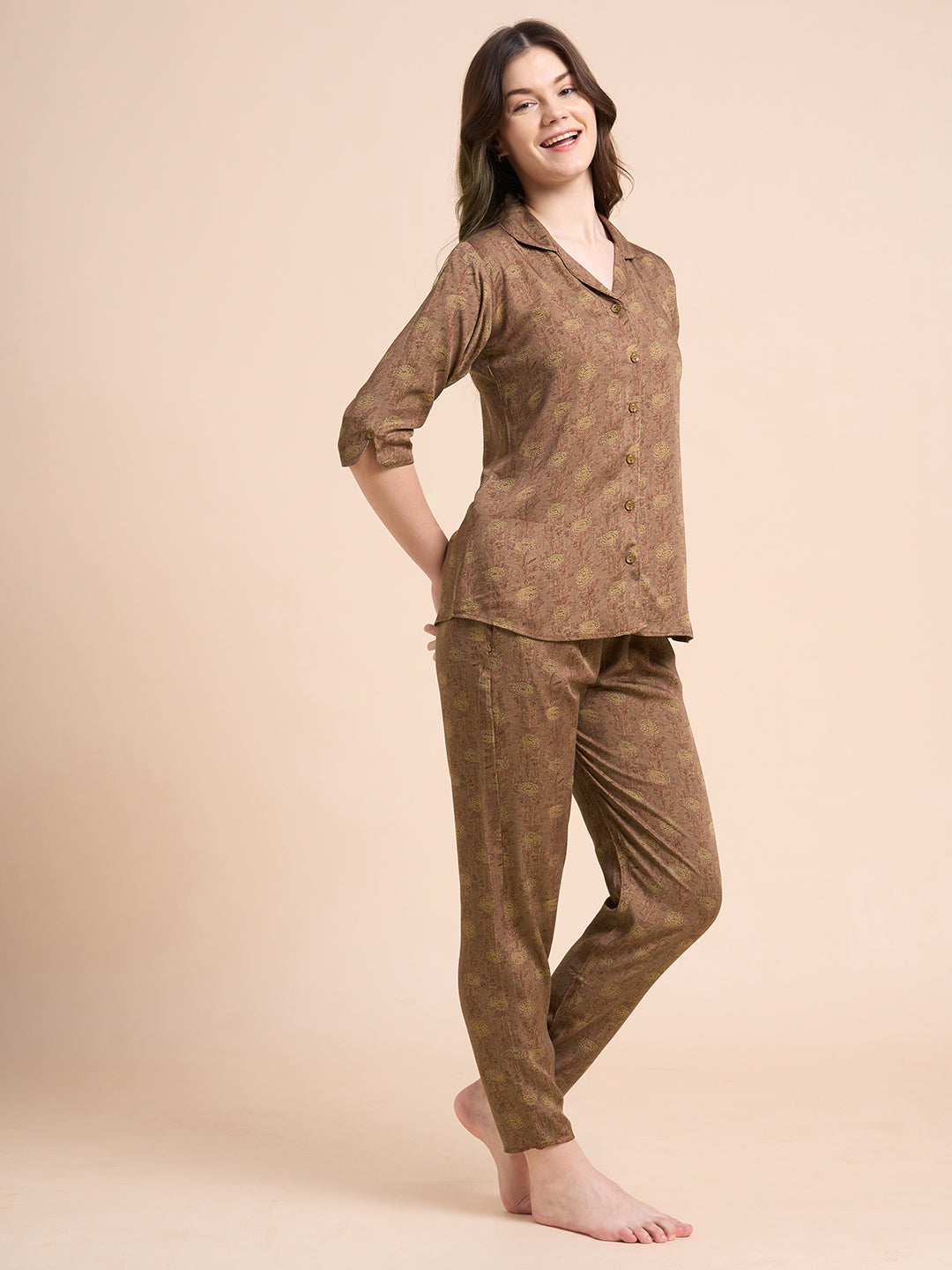 Botanical Drift - Silky Lounge Night Suit