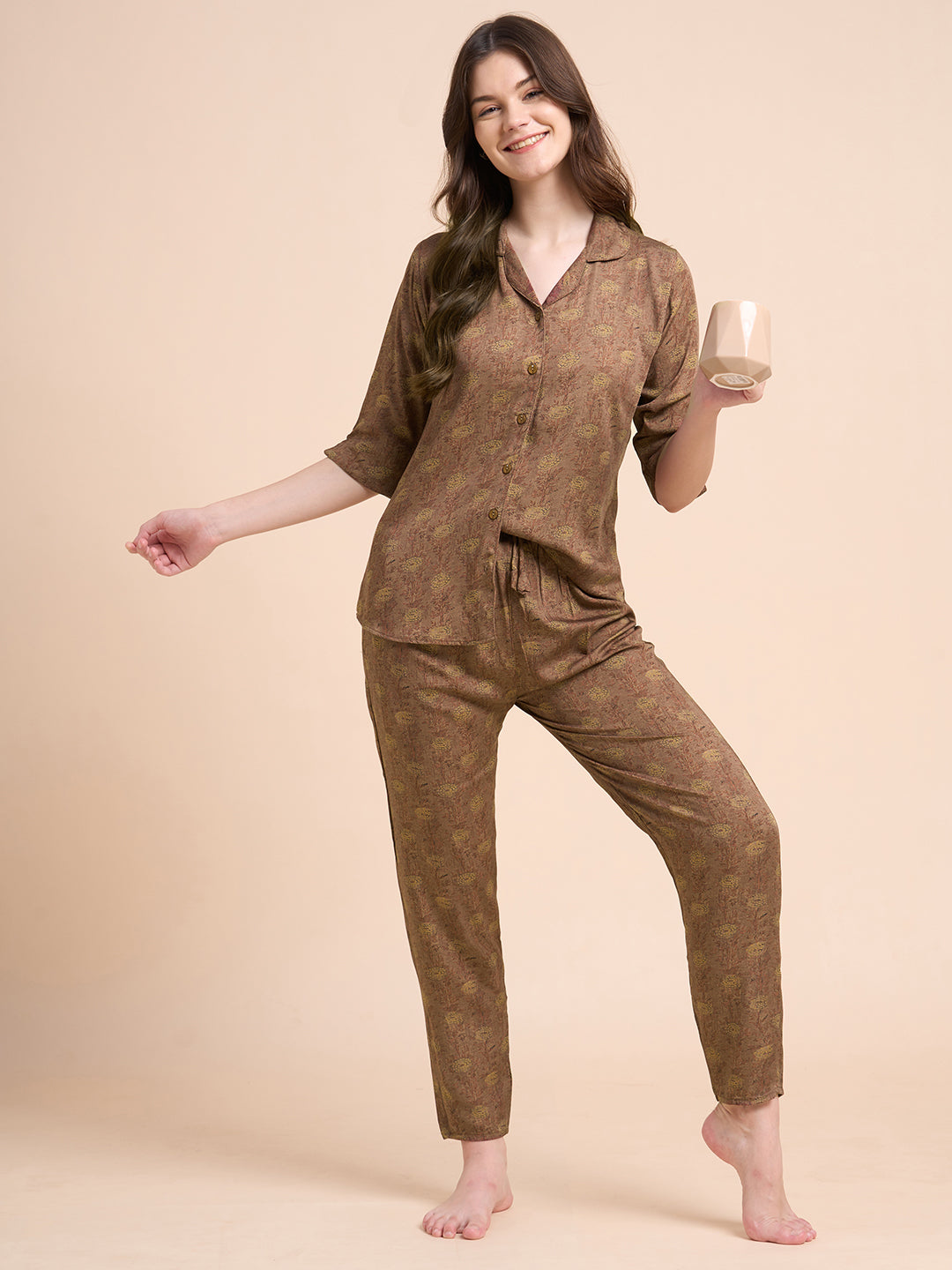 Botanical Drift - Silky Lounge Night Suit