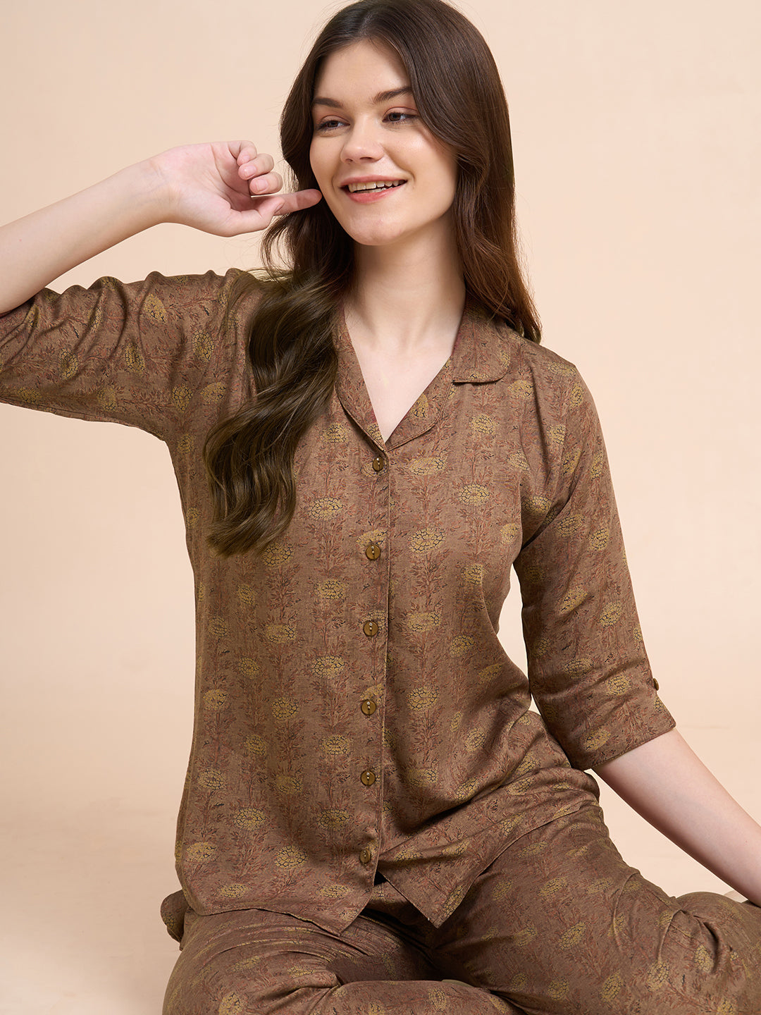 Botanical Drift - Silky Lounge Night Suit