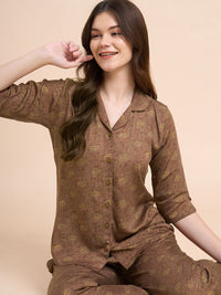 Botanical Drift - Silky Lounge Night Suit