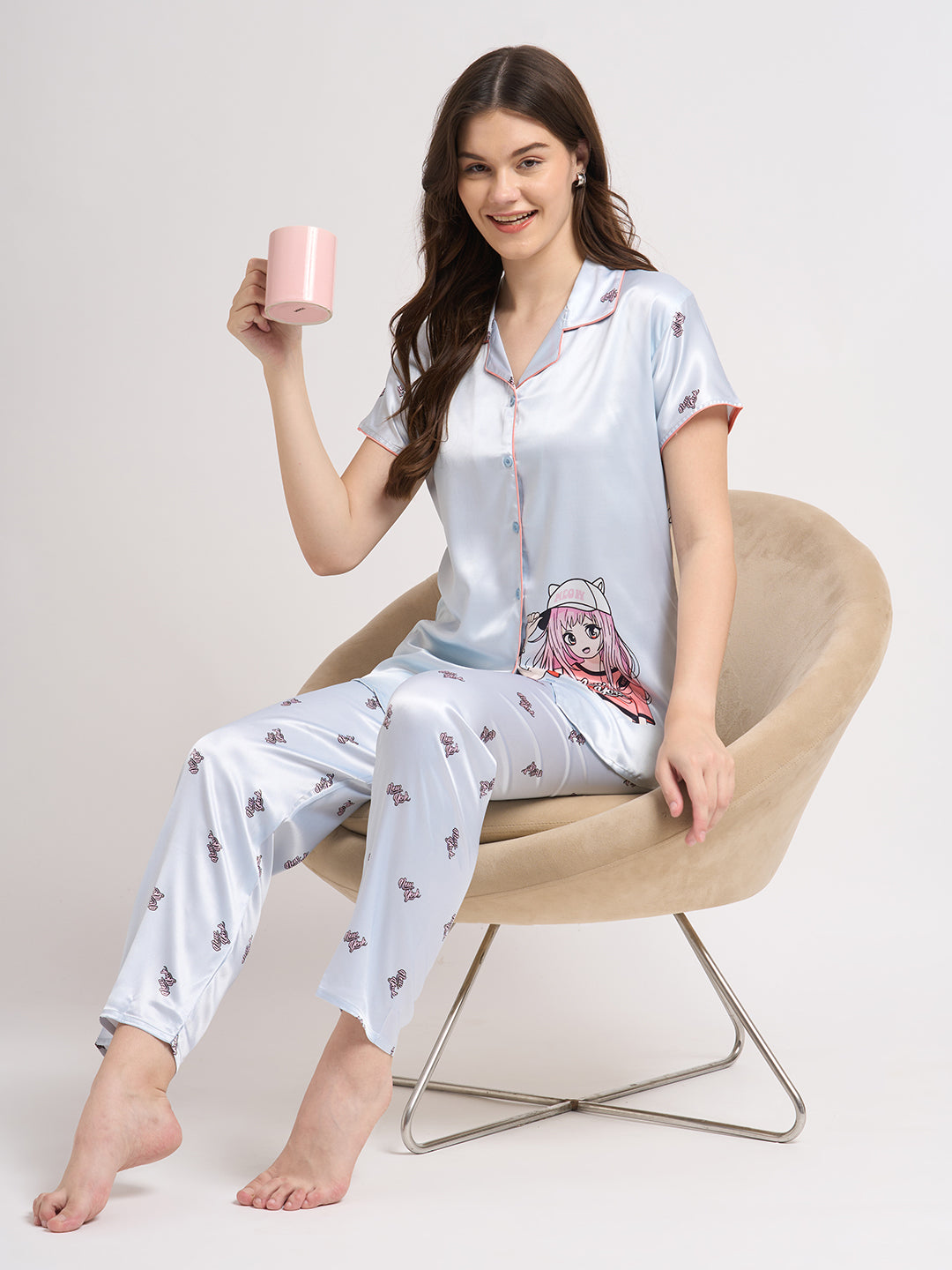Cap-On Dreamer - Silky Lounge Night Suit